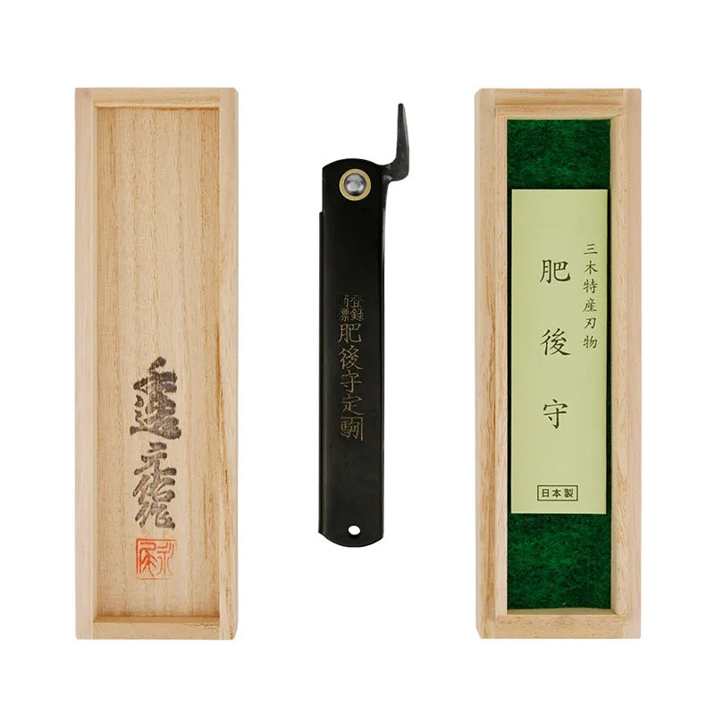 (特大)日本肥後守定駒 鋼製黑柄 青紙割込 特選竹虎桐箱入