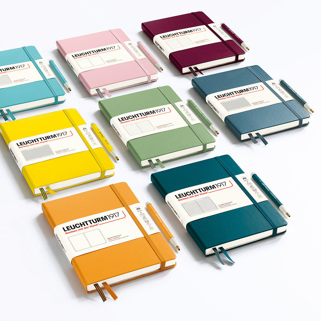 Leuchtturm1917 硬殼筆記本多色排列,涵蓋經典系列各色封面