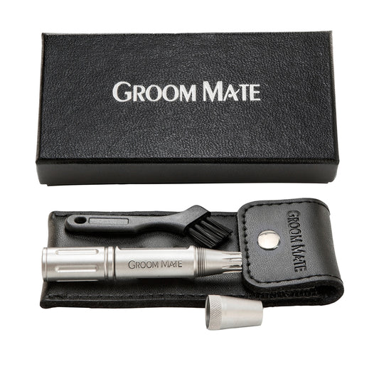 美國 Groom Mate Platinum XL 免電超利修鼻毛器附真皮皮套與保護蓋