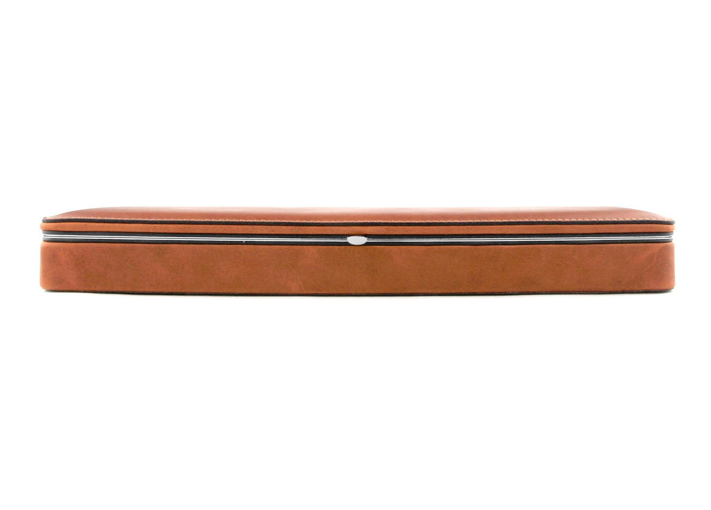 Front-on view of the closed F. Hammann 3976 Ruler Box in smooth Coxorange leather, emphasizing its sleek architectural silhouette.