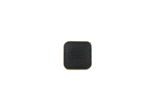 Closed F. Hammann 5205 Leather Tape Measure in textured Black Chervo, viewed directly on a white background.
