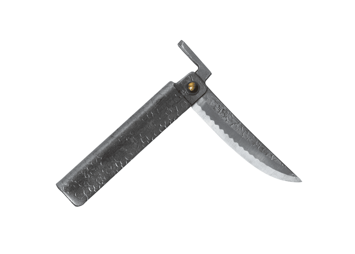 日本 TOMITA 劍型肥後小刀 白紙鋼 槌目銀柄 85mm，商品主視覺