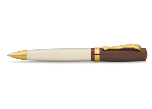 KAWECO STUDENT 20's Jazz 原子筆 — 象牙白筆桿與咖啡色筆蓋的原子筆全貌