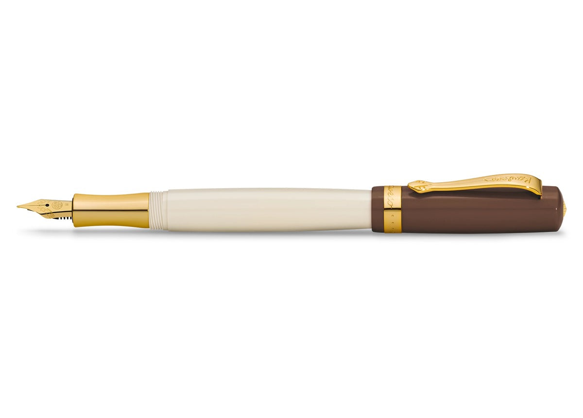 KAWECO STUDENT 20's Jazz 鋼筆 — 象牙白筆桿與金色筆尖,咖啡色筆蓋