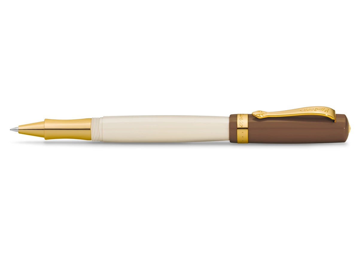 KAWECO STUDENT 20's Jazz 鋼珠筆 — 象牙白筆桿與咖啡色筆蓋的鋼珠筆全貌